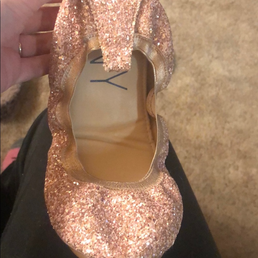 Yosi New York foldable flats Rose Gold Glitter.